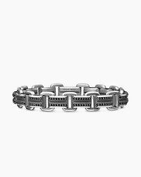 Deco Bevelled Link Bracelet in Sterling Silver with Black Diamonds, 7.5mm