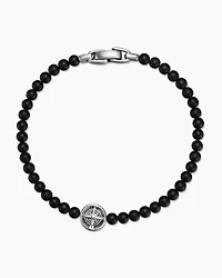 Spiritual Beads Compass Bracelet Sterling Silver with Black Onyx, 4mm