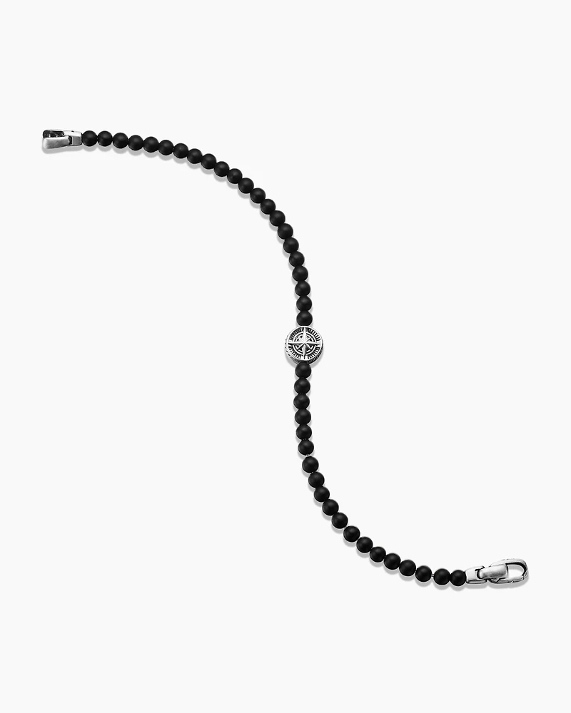 Spiritual Beads Compass Bracelet Sterling Silver with Black Onyx, 4mm