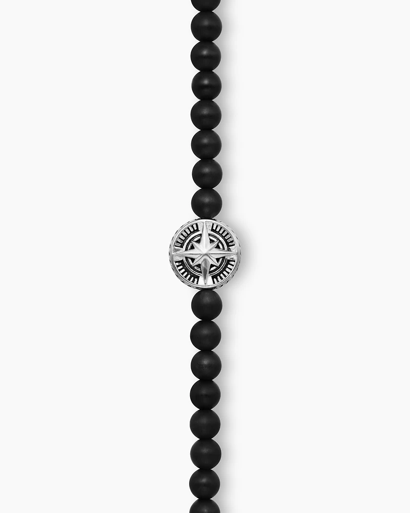 Spiritual Beads Compass Bracelet Sterling Silver with Black Onyx, 4mm