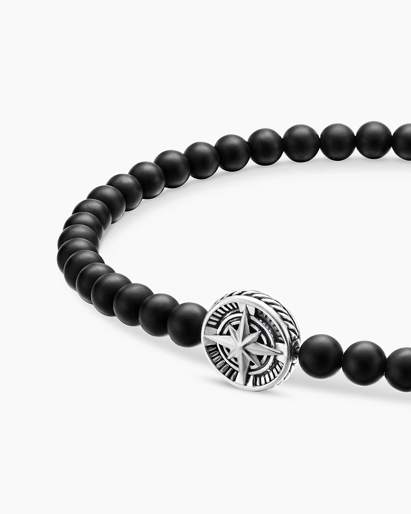 Spiritual Beads Compass Bracelet Sterling Silver with Black Onyx, 4mm