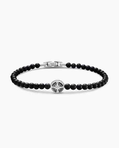 Spiritual Beads Compass Bracelet Sterling Silver with Black Onyx, 4mm