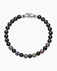 Spiritual Beads Rainbow Bracelet in Sterling Silver with Black Onyx, Sapphires and Tsavorites