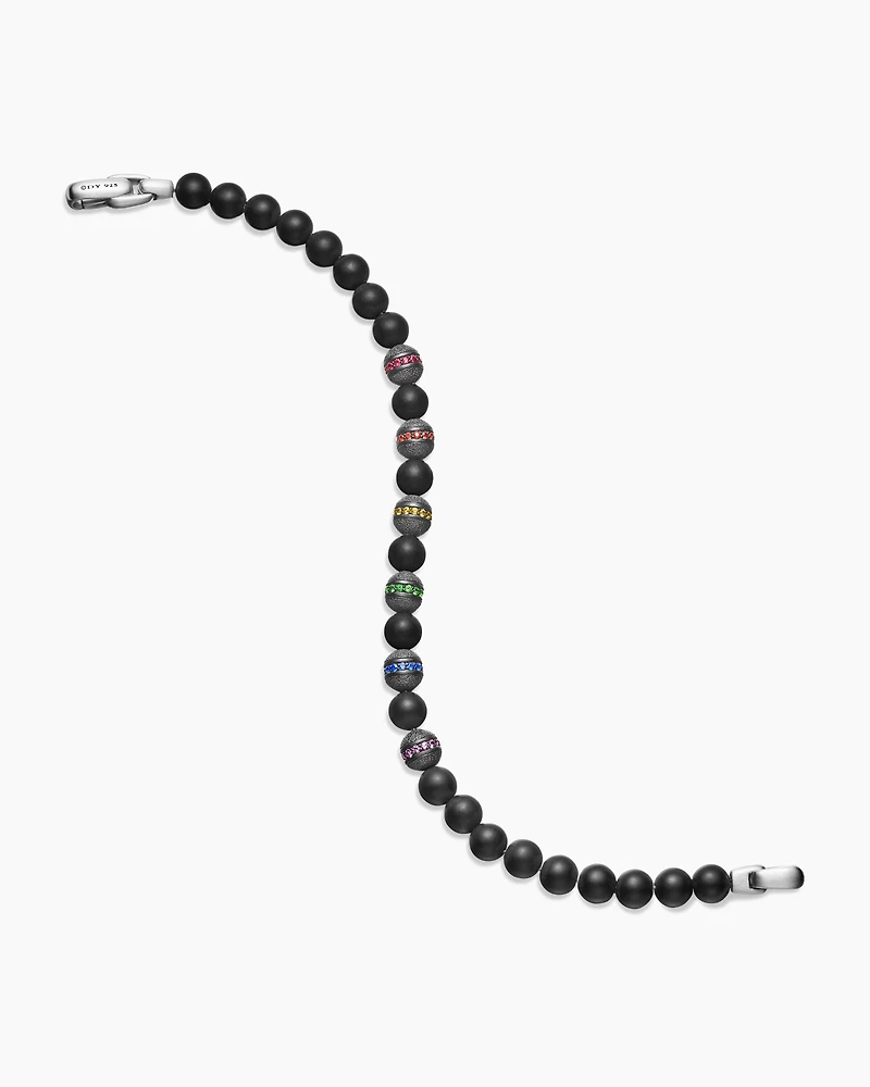 Spiritual Beads Rainbow Bracelet in Sterling Silver with Black Onyx, Sapphires and Tsavorites