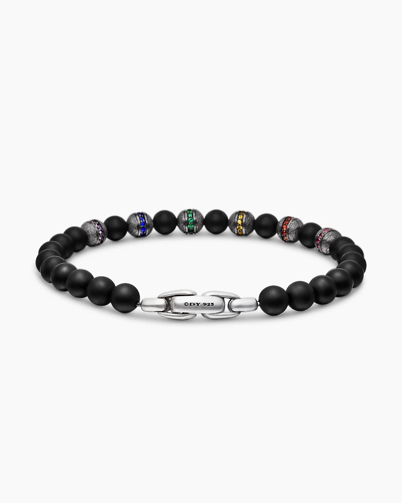 Spiritual Beads Rainbow Bracelet in Sterling Silver with Black Onyx, Sapphires and Tsavorites
