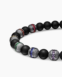 Spiritual Beads Rainbow Bracelet in Sterling Silver with Black Onyx, Sapphires and Tsavorites