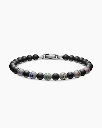 Spiritual Beads Rainbow Bracelet in Sterling Silver with Black Onyx, Sapphires and Tsavorites