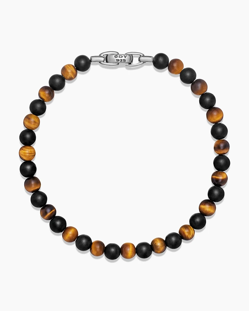 Spiritual Beads Alternating Bracelet Sterling Silver with Black Onyx and Tiger’s Eye, 6mm