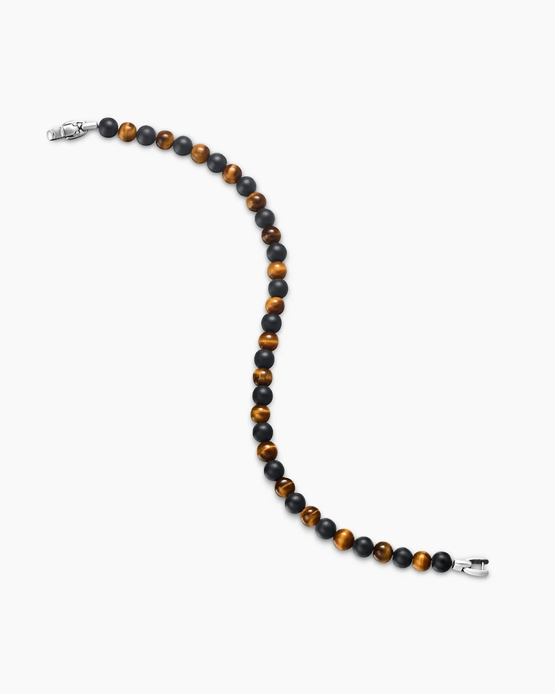 Spiritual Beads Alternating Bracelet Sterling Silver with Black Onyx and Tiger’s Eye, 6mm