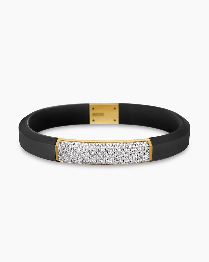 Streamline® ID Bracelet  Black Rubber with Diamonds and 18K Yellow Gold, 10mm