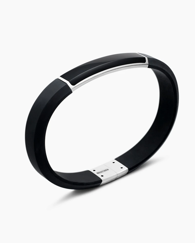 Streamline® ID Bracelet  Black Rubber with Onyx and Sterling Silver, 10mm