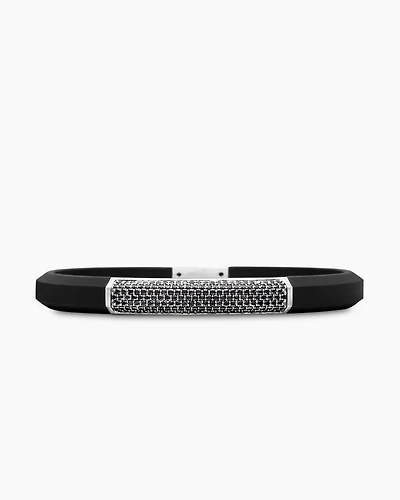 Streamline® ID Bracelet in Black Rubber with Black Diamonds and Sterling Silver, 8mm