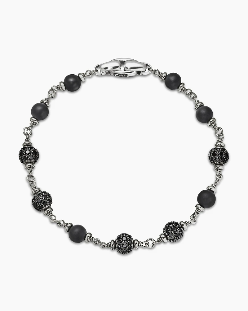 Spiritual Beads Bracelet Sterling Silver with Black Onyx and Diamonds, 6mm