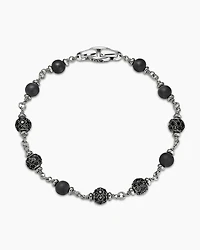 Spiritual Beads Bracelet Sterling Silver with Black Onyx and Diamonds, 6mm