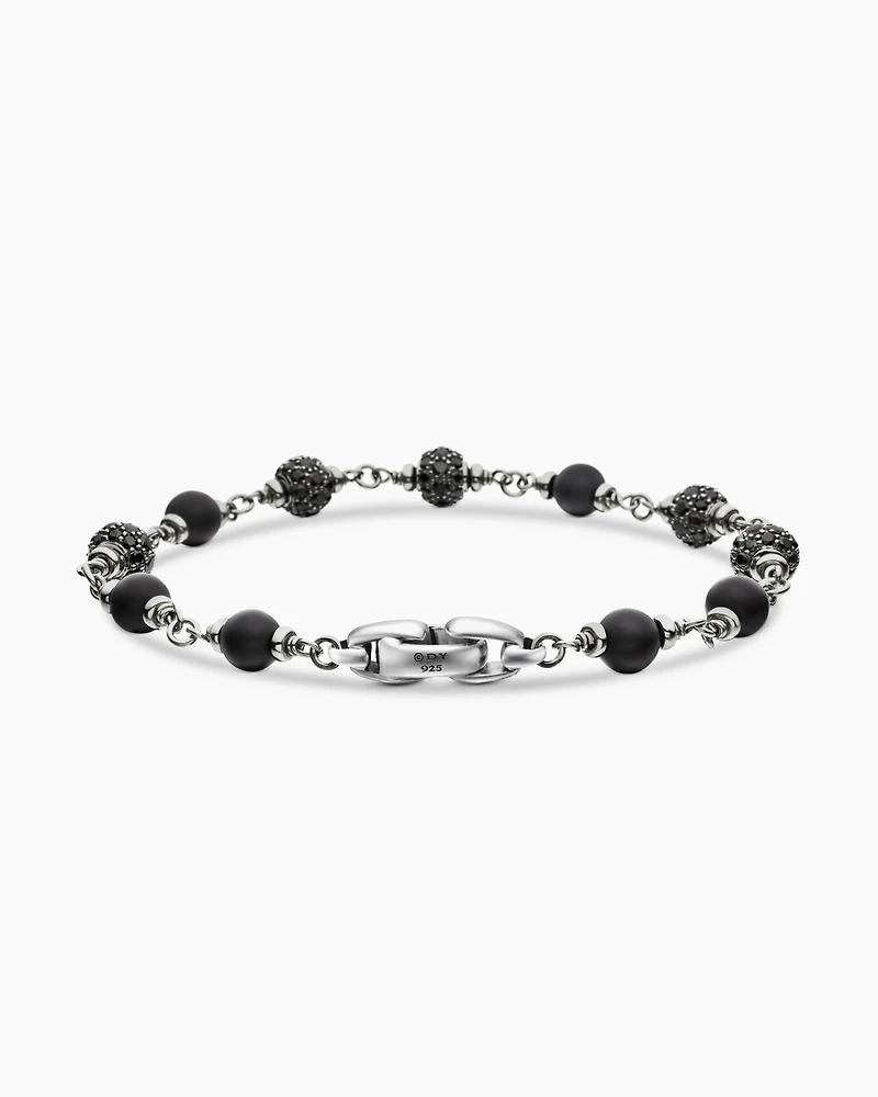 Spiritual Beads Bracelet Sterling Silver with Black Onyx and Diamonds, 6mm
