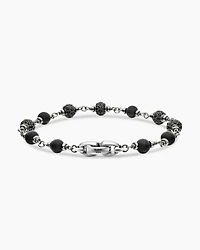 Spiritual Beads Bracelet Sterling Silver with Black Onyx and Diamonds, 6mm