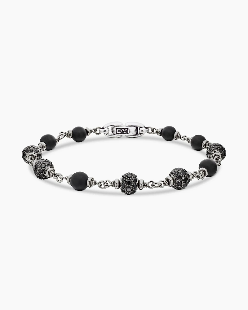Spiritual Beads Bracelet Sterling Silver with Black Onyx and Diamonds, 6mm