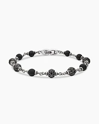 Spiritual Beads Bracelet Sterling Silver with Black Onyx and Diamonds, 6mm