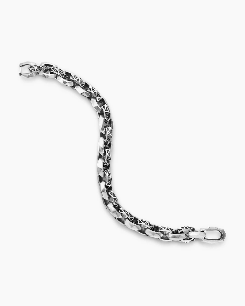 Torqued Faceted Link Bracelet Sterling Silver with Black Diamonds, 11.6mm