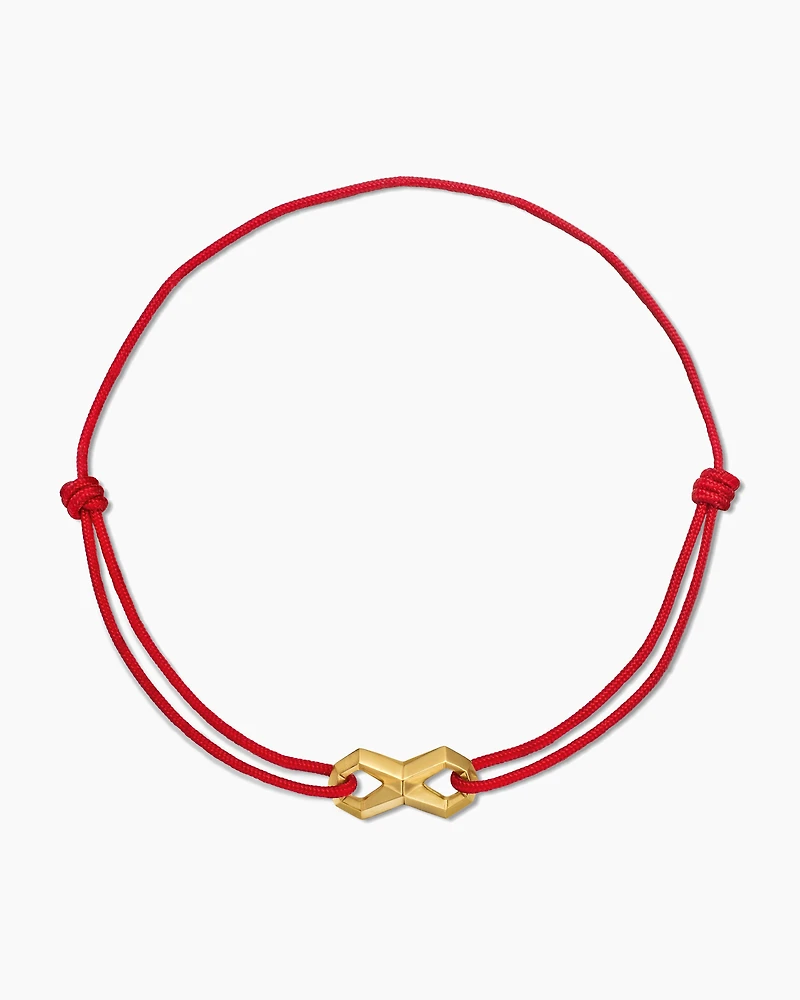 Infinity Link Cord Bracelet Red Nylon with 18K Yellow Gold, 9mm