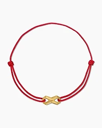 Infinity Link Cord Bracelet Red Nylon with 18K Yellow Gold, 9mm