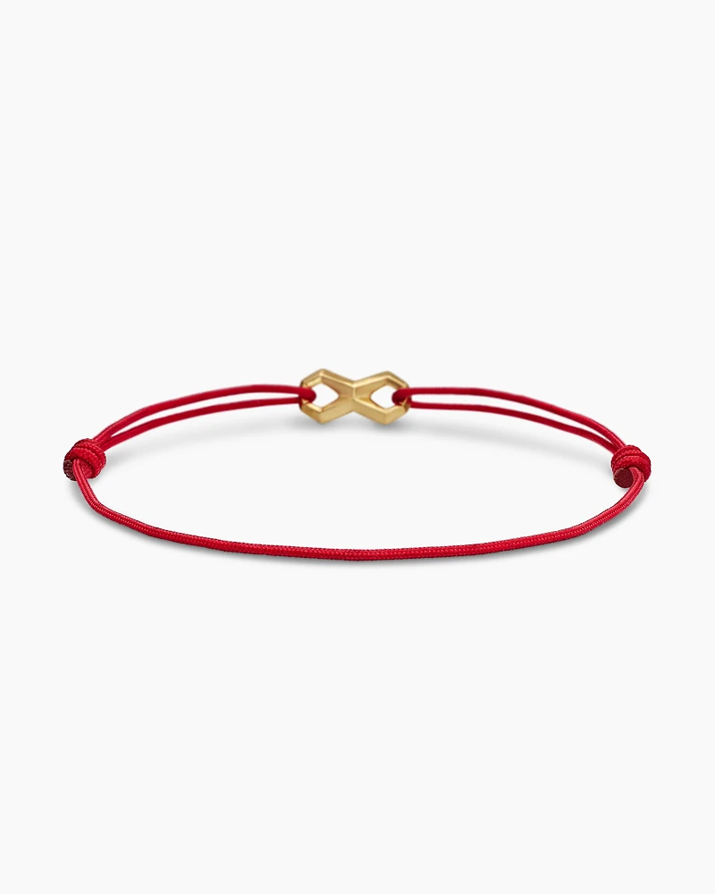 Infinity Link Cord Bracelet Red Nylon with 18K Yellow Gold, 9mm