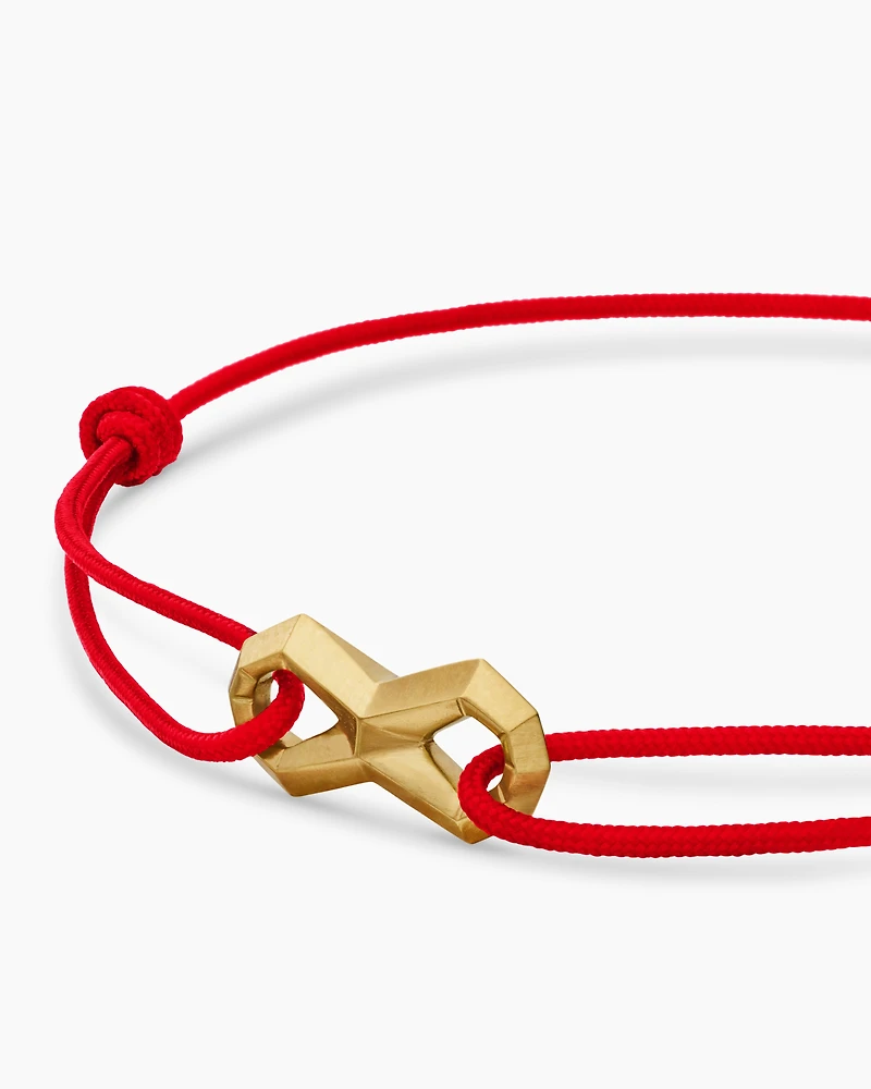 Infinity Link Cord Bracelet Red Nylon with 18K Yellow Gold, 9mm