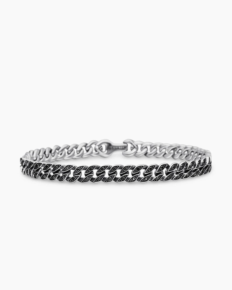Curb Chain Bracelet Sterling Silver with Diamonds