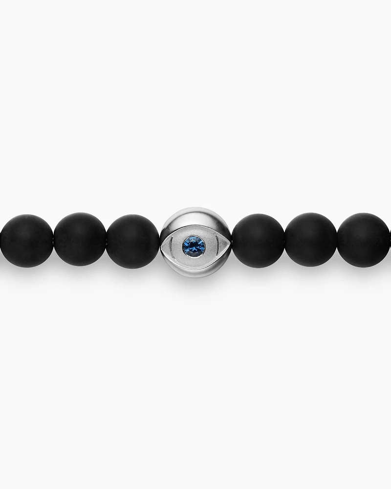 Spiritual Beads Evil Eye Bracelet in Sterling Silver with Black Onyx and Sapphire, 6mm