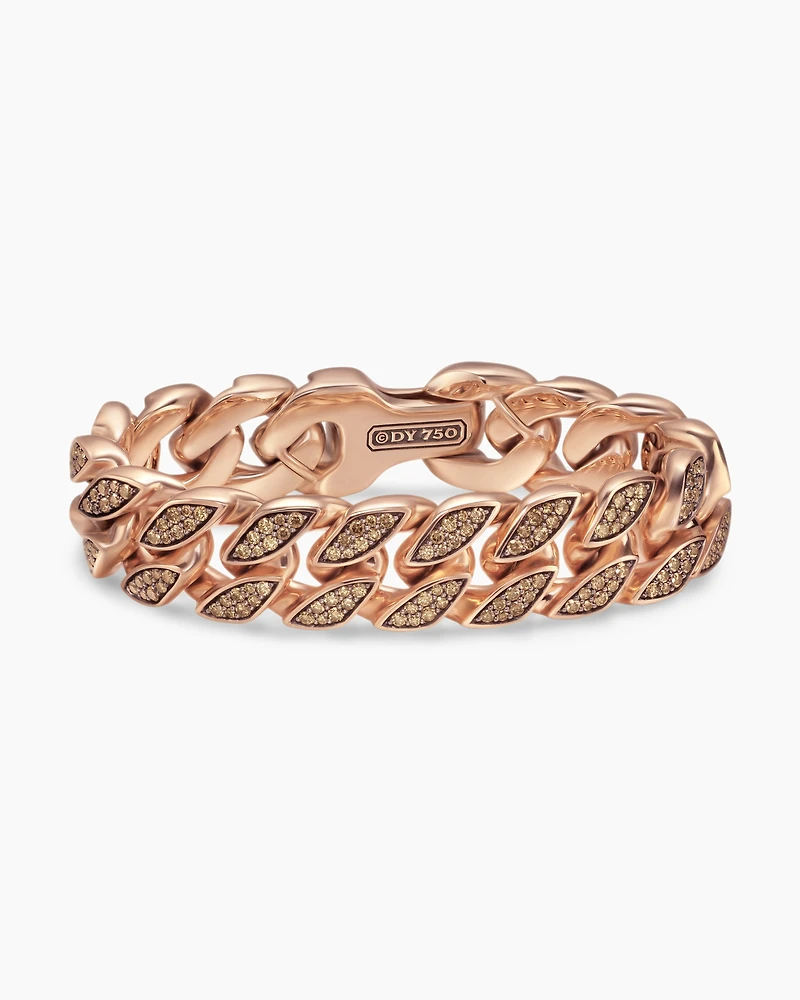 Curb Chain Bracelet 18K Rose Gold with Cognac Diamonds, 18mm