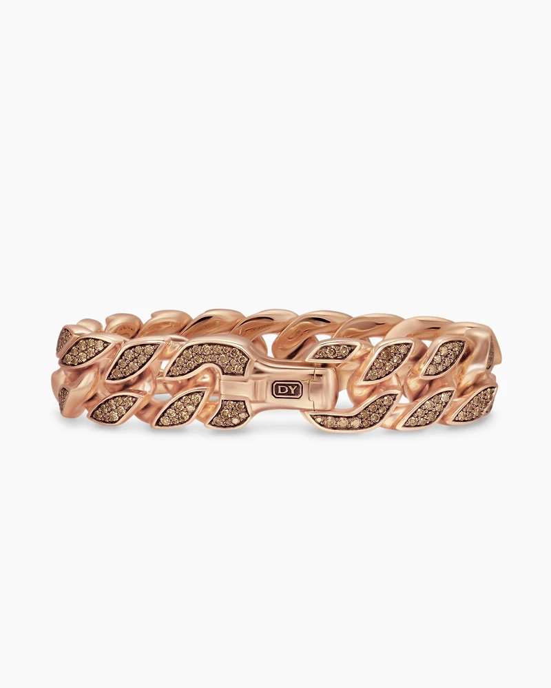 Curb Chain Bracelet 18K Rose Gold with Cognac Diamonds, 18mm