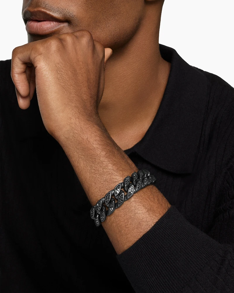 Curb Chain Bracelet Black Titanium with Diamonds