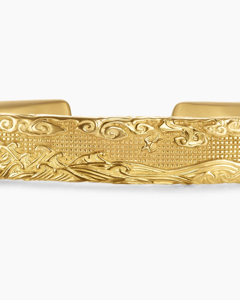 Waves Cuff Bracelet in 18K Yellow Gold, 12mm