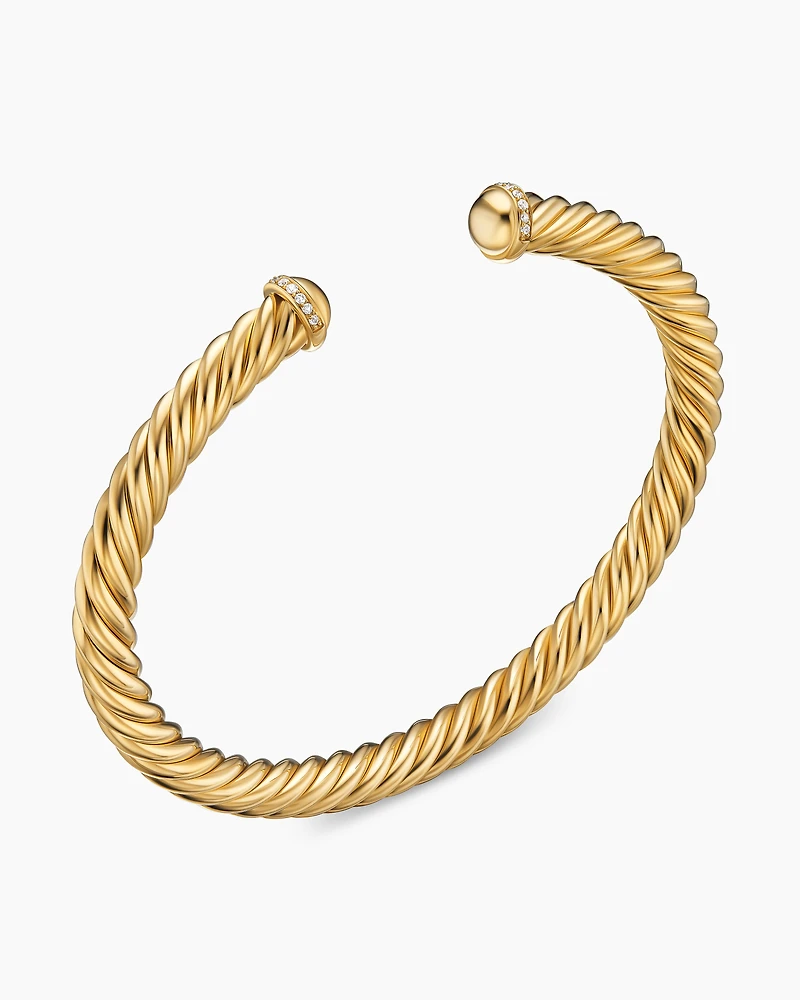 Cable Cuff Bracelet 18K Yellow Gold with Pavé Diamonds, 6mm