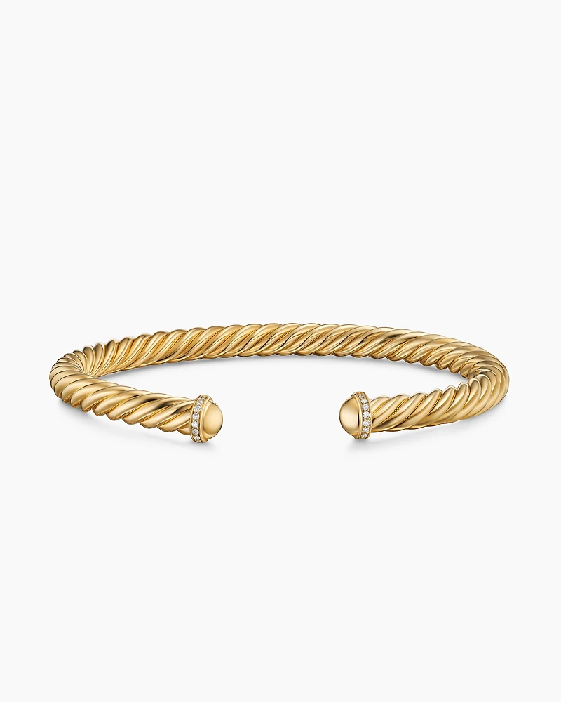 Cable Cuff Bracelet 18K Yellow Gold with Pavé Diamonds, 6mm