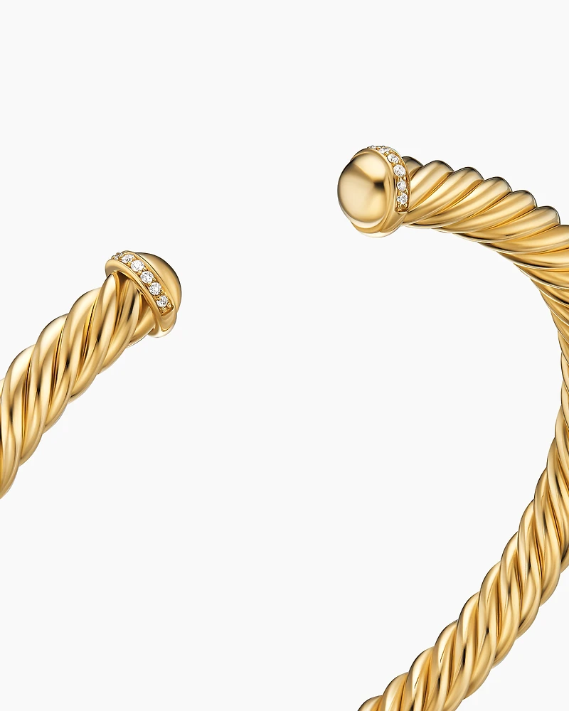 Cable Cuff Bracelet 18K Yellow Gold with Pavé Diamonds, 6mm
