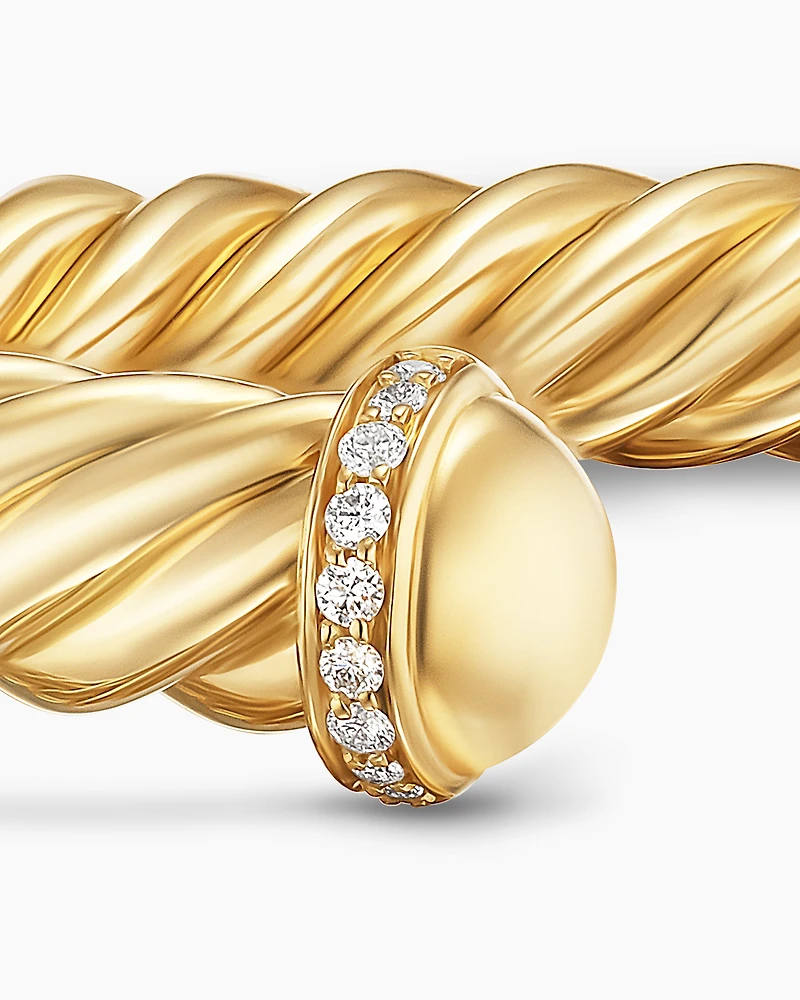 Cable Cuff Bracelet 18K Yellow Gold with Pavé Diamonds, 6mm