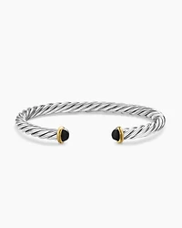 Cable Cuff Bracelet Sterling Silver with 14K Yellow Gold and Black Onyx, 6mm
