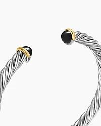 Cable Cuff Bracelet Sterling Silver with 14K Yellow Gold and Black Onyx, 6mm