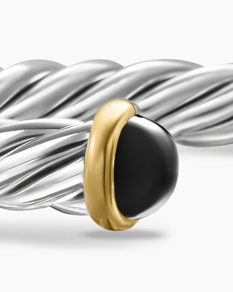 Cable Cuff Bracelet Sterling Silver with 14K Yellow Gold and Black Onyx, 6mm