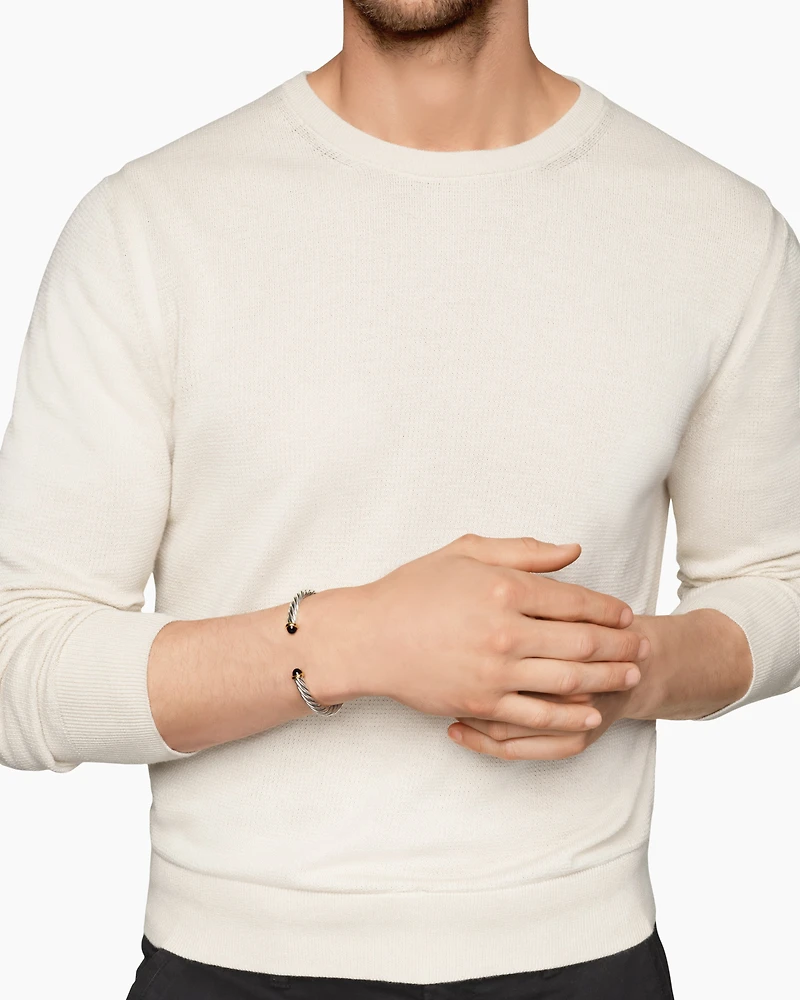 Cable Cuff Bracelet Sterling Silver with 14K Yellow Gold and Black Onyx, 6mm