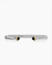Cable Cuff Bracelet Sterling Silver with 14K Yellow Gold and Black Onyx, 6mm