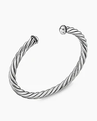 Cable Cuff Bracelet Sterling Silver with Pavé Black Diamonds, 6mm