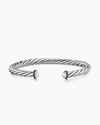 Cable Cuff Bracelet Sterling Silver with Pavé Black Diamonds, 6mm