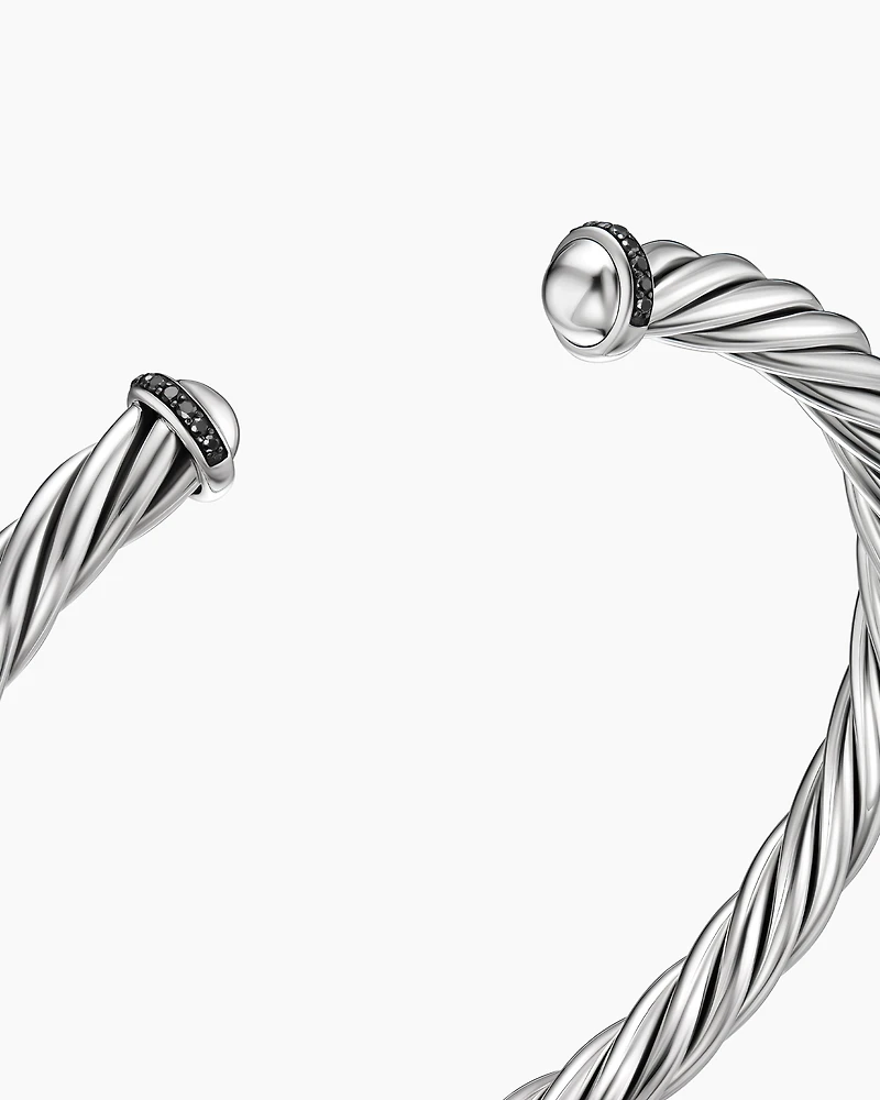 Cable Cuff Bracelet Sterling Silver with Pavé Black Diamonds, 6mm