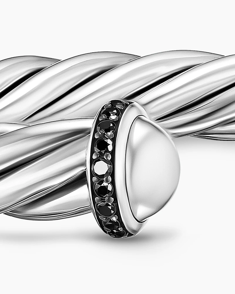 Cable Cuff Bracelet Sterling Silver with Pavé Black Diamonds, 6mm