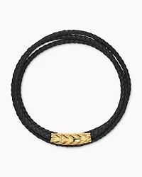 Chevron Triple Wrap Bracelet Black Leather with 18K Yellow Gold, 3mm