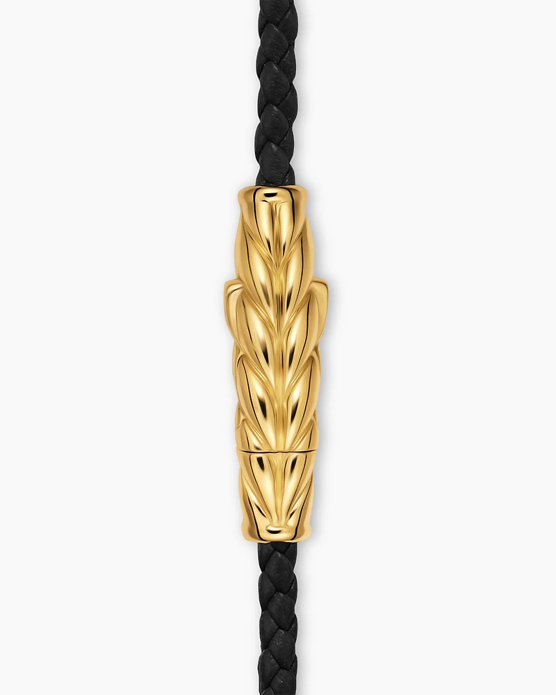 Chevron Triple Wrap Bracelet Black Leather with 18K Yellow Gold, 3mm