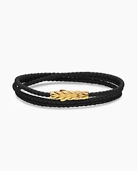 Chevron Triple Wrap Bracelet Black Leather with 18K Yellow Gold, 3mm