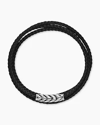 Chevron Triple Wrap Bracelet Black Leather with Sterling Silver, 3mm